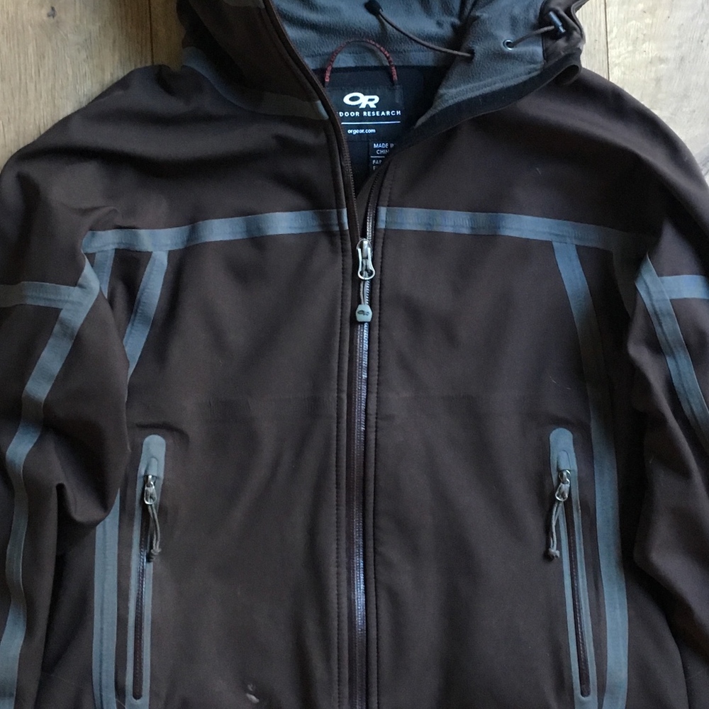 OR micro fleece lined soft shell jacket, brown